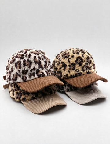 Leopard Sherpa Baseball Cap - DippedShop Wholesale - #5315