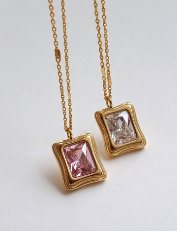 Square Zircon Pendant Necklace - DippedShop Wholesale - #7043