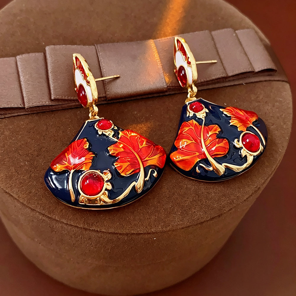 Vintage Enamel Maple Leaf Fan Earrings 6W6JER790