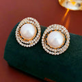 Vintage Sparkly Halo Rhinestone Pearl Stud Earrings 6W6JER753