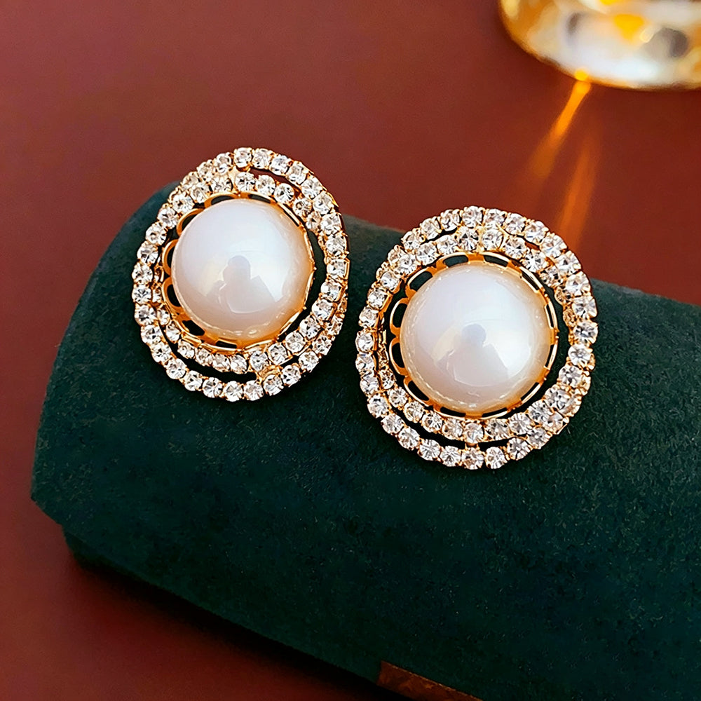 Vintage Sparkly Halo Rhinestone Pearl Stud Earrings 6W6JER753