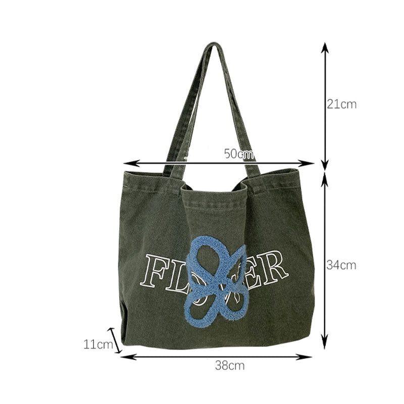 Vintage Floral Embroidery Washed Denim Handbag 6W10BBG1314
