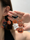 Halloween Pumpkin Bat Drop Earrings - DippedShop Wholesale - #1091