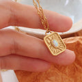 Vintage Gemstone Square Medallion Pendant Necklace 6W6JNC1068