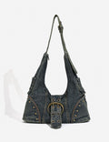 Stylish Washed Denim Stud Splice Underarm Bag 6W10BBG1339