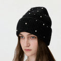 Elegant Pearl Wool Blend Knit Beanie Hat 6W6HAT643