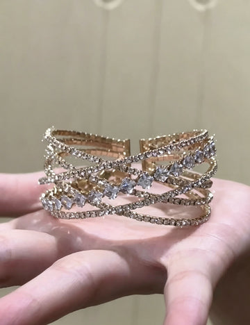 Sparkly Rhinestone Cross Multi-Layer Open Bracelet 6W6JBR586