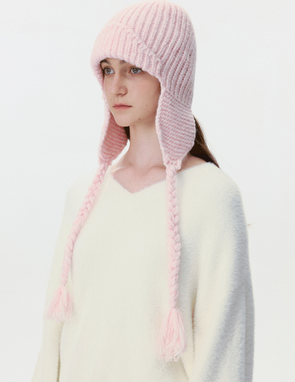 Solid Earflap Tassels Knit Aviator Beanie Hat 6W6HAT663