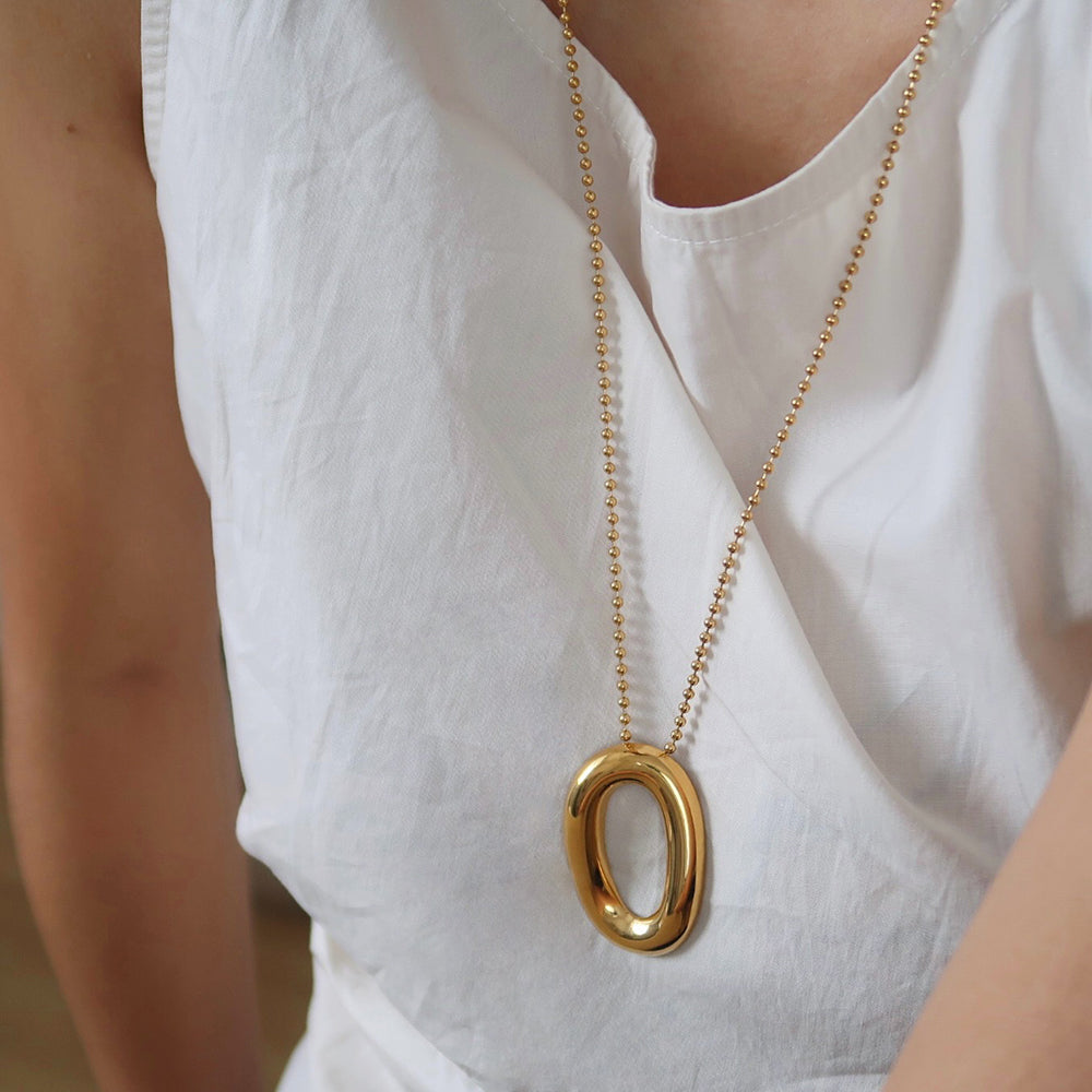 Minimalist Irregular Oval O-Ring Pendant Necklace 6W6JNC1066