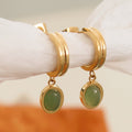 French Green Oval Gemstone Huggie Hoop Earrings 6W6JER913