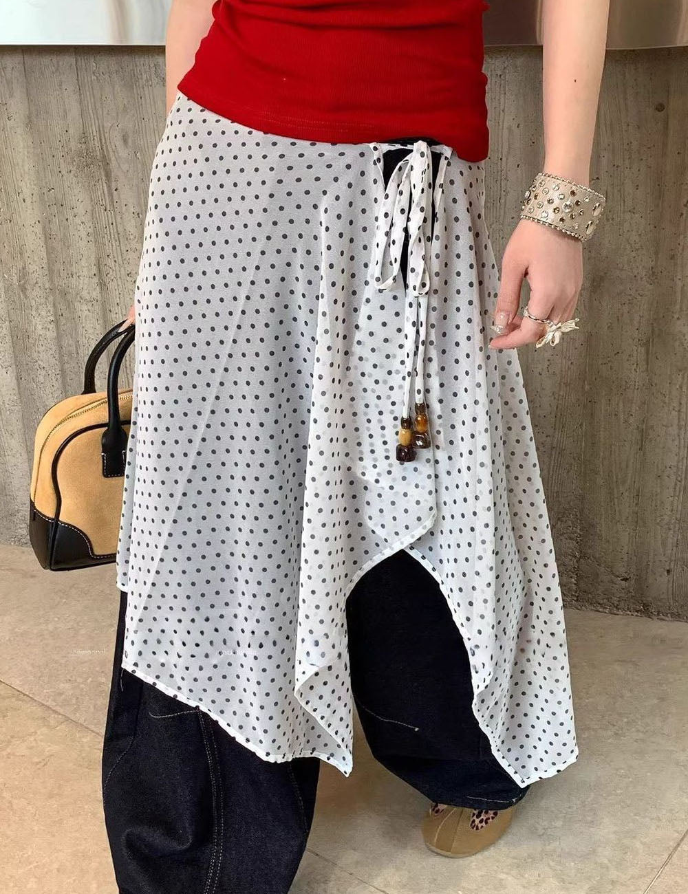Layered Polka Dot Wrap Skirt - DippedShop Wholesale - #1955