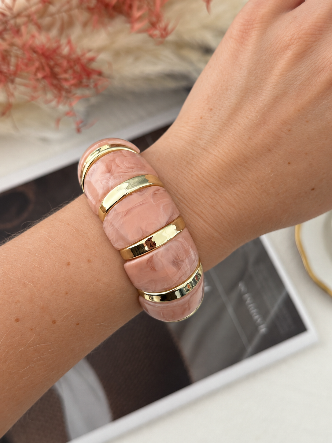 Dopamine Gold Plated Acrylic Wide Bracelets 6W6JBR622