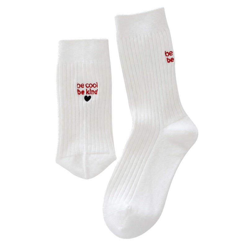 Heart Letter Embroidered Ribbed Mid Socks 6W8FSO649