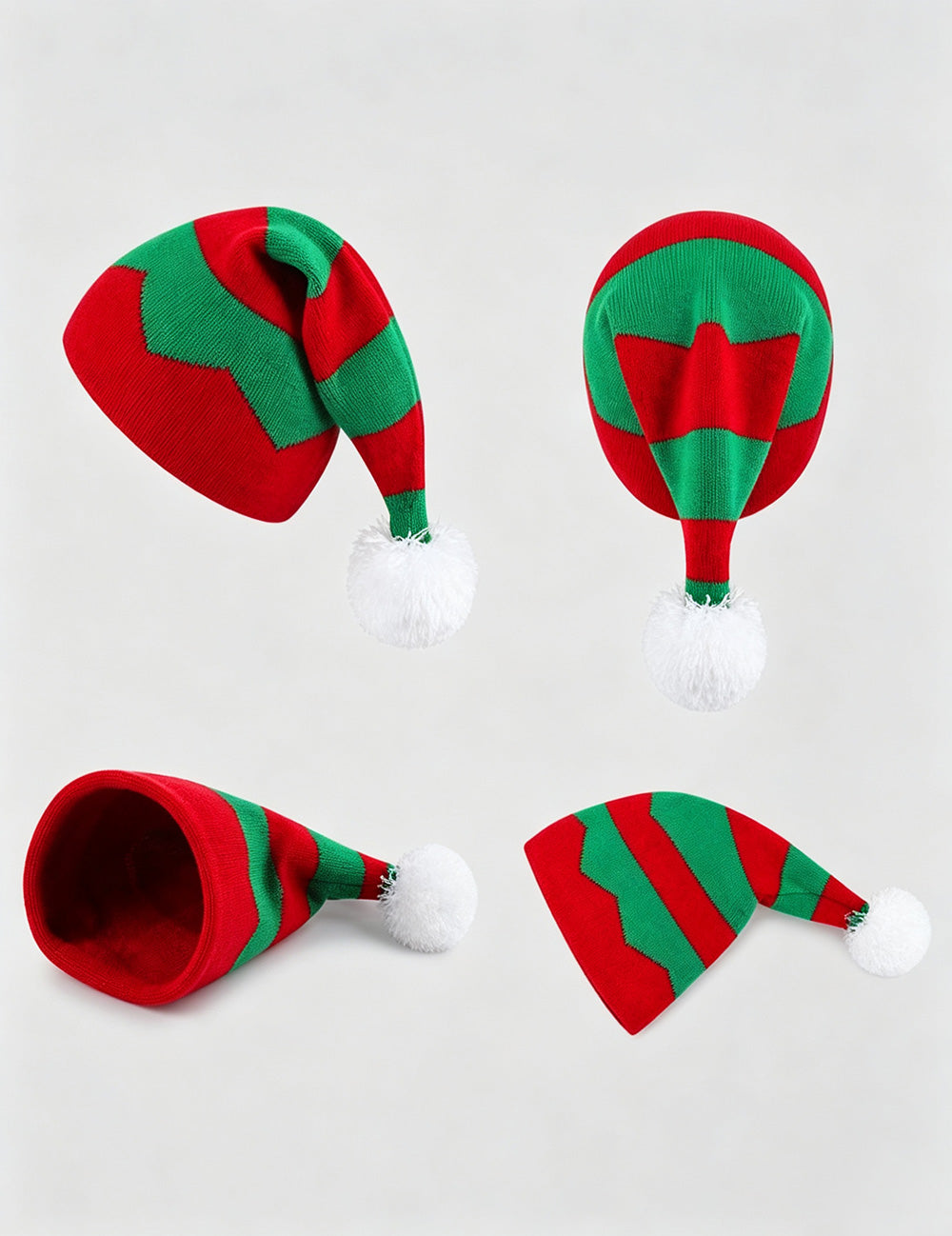 Christmas Color Block Striped Knit Beanie with Pompom 6W6HAT827