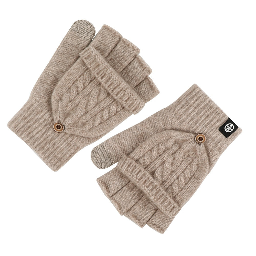 Simple Solid Color Fingerless Convertible Mittens Gloves 6W6GLO77