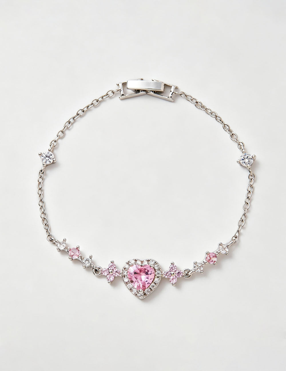 Sparkly Rhinestone Heart Star Chain Bracelet 6W6JBR528