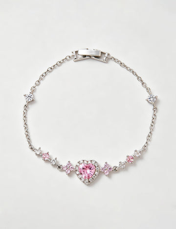 Sparkly Rhinestone Heart Star Chain Bracelet 6W6JBR528