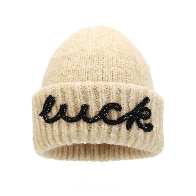 Simple Letter Embroidery Angora Knit Beanie 6W6HAT645