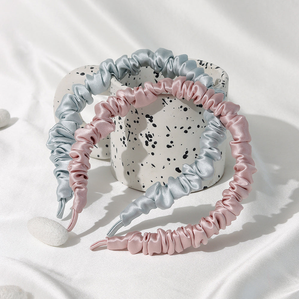 Minimalist Ruched Solid Color Mulberry Silk Headband 6W6HBD372