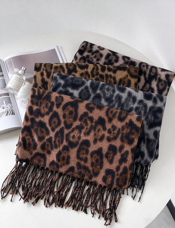 Leopard Print Tassel Scarf - DippedShop Wholesale - #7075