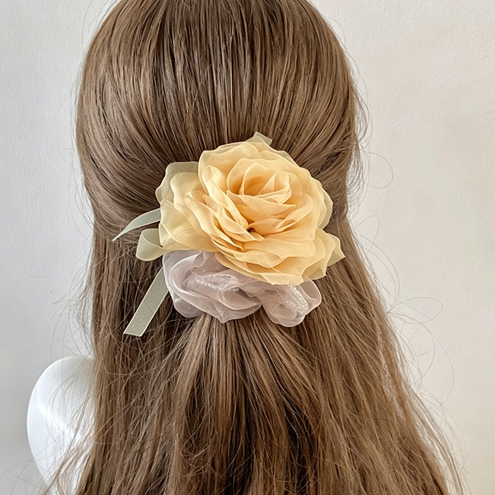 Rose Pearls Ribbon Organza Scrunchie MK2BLW6W6HSR21
