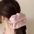 Elegant Pearl Ruffled Satin Hair Scrunchies MK2BW6W6HSR63