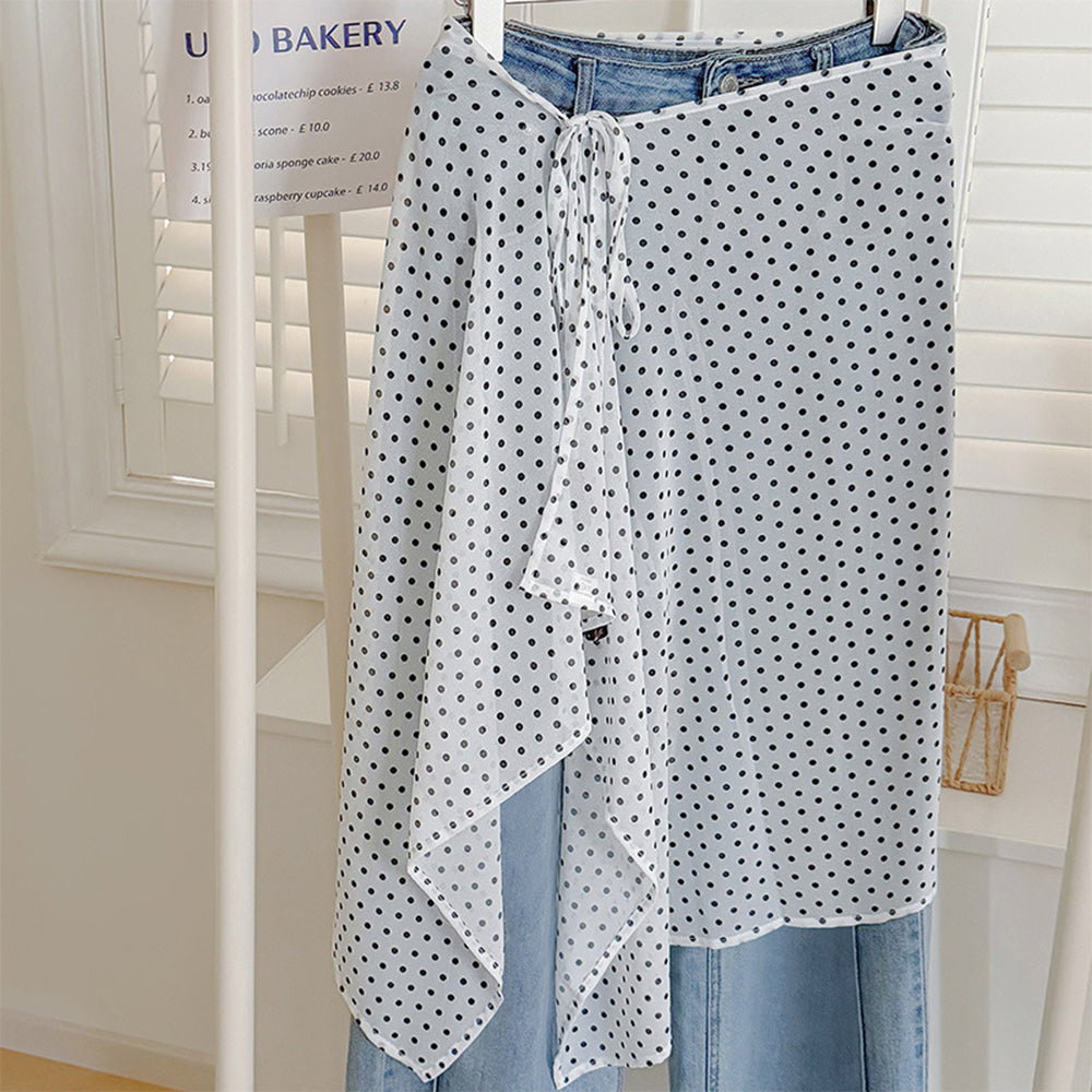 Simple Polka Dots Layered Tie Waist Wrap Scarf 6W1SL49