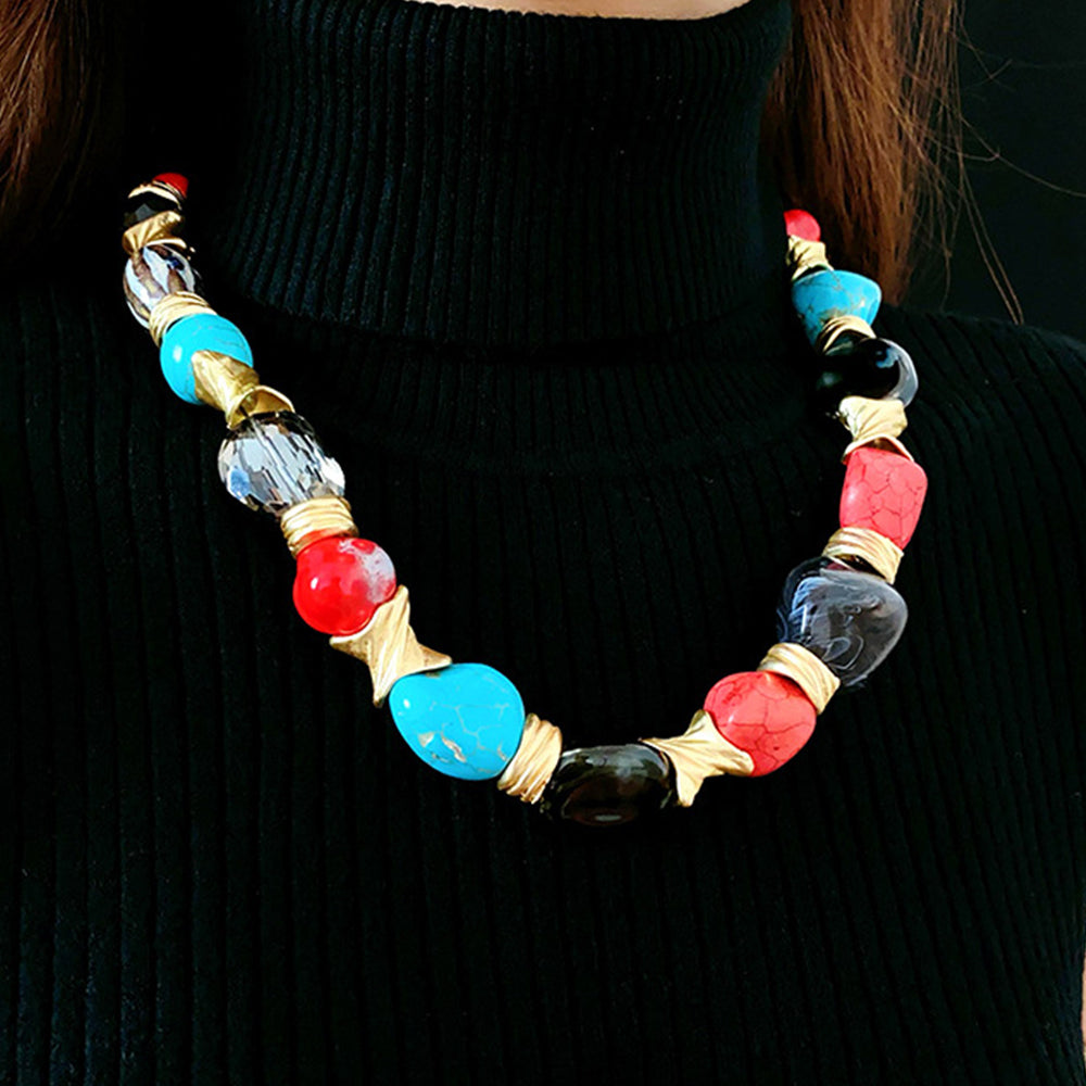 Boho Style Irregular Geometry Stones Choker Necklace 6W6JNC950