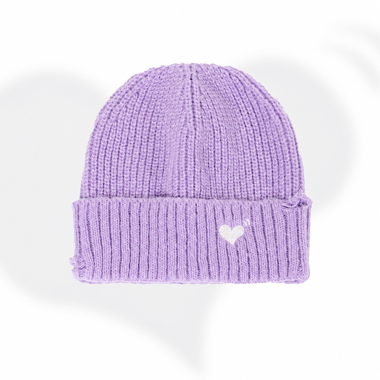 Solid Color Heart Embroidery Distress Beanie Hat 6W6HAT670