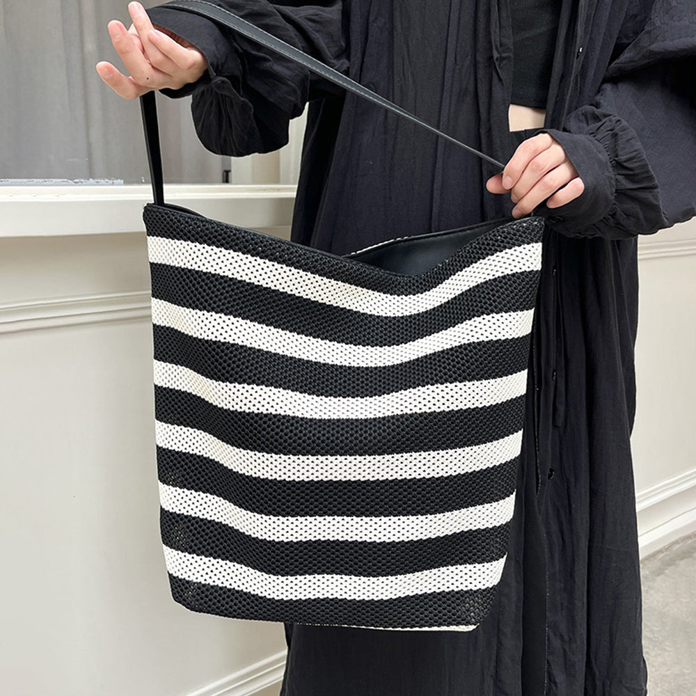 Casual Large Capacity Striped Bucket Tote Bag 6W10BBG2383