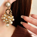 Gold Pearl Cluster Tassel Drop Earrings 6W6JER792