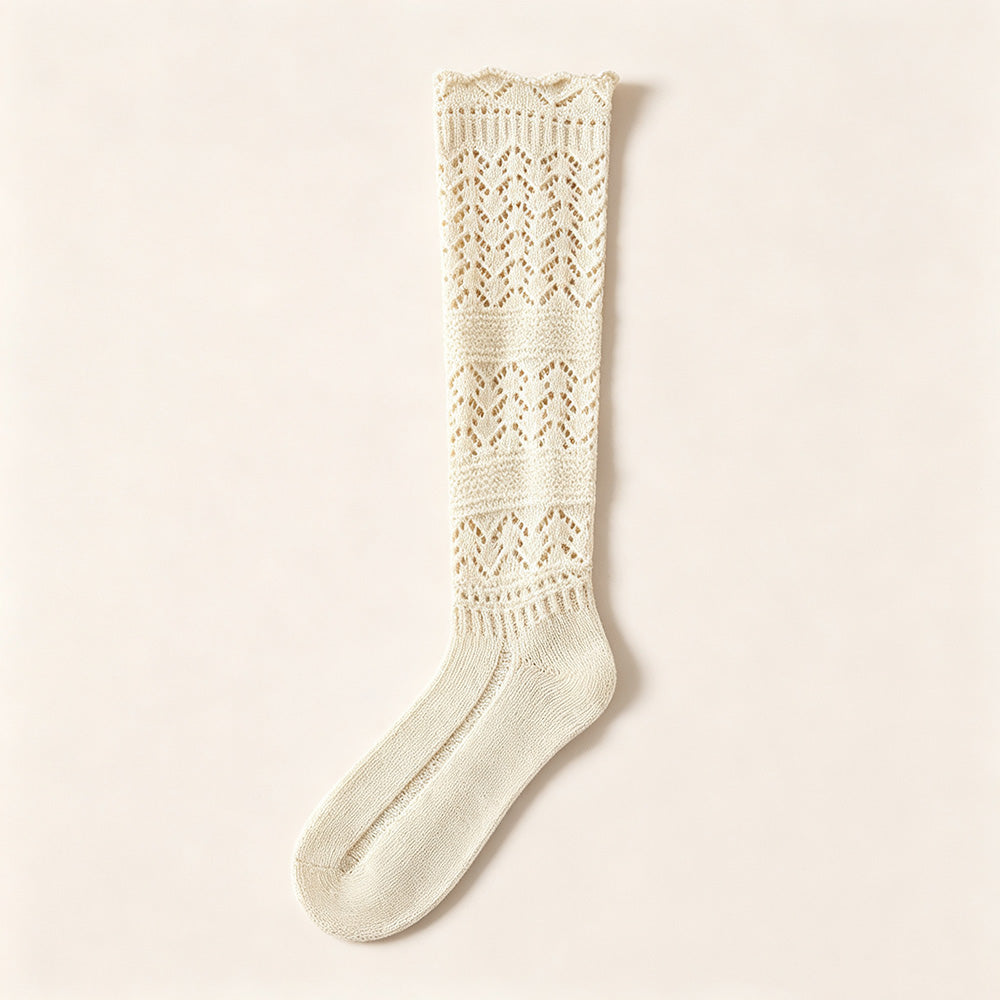 Solid Color Hollow Out Knit Calf Socks 6W8FSO887