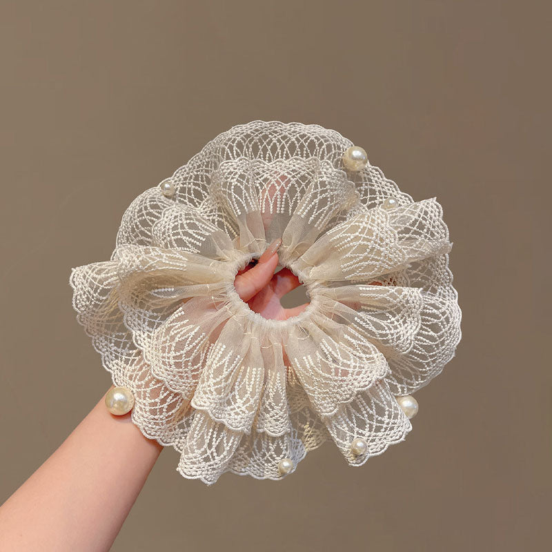 Oversized Double Layered Lace Mesh Pearl Scrunchies MK2BW6W6HSR60