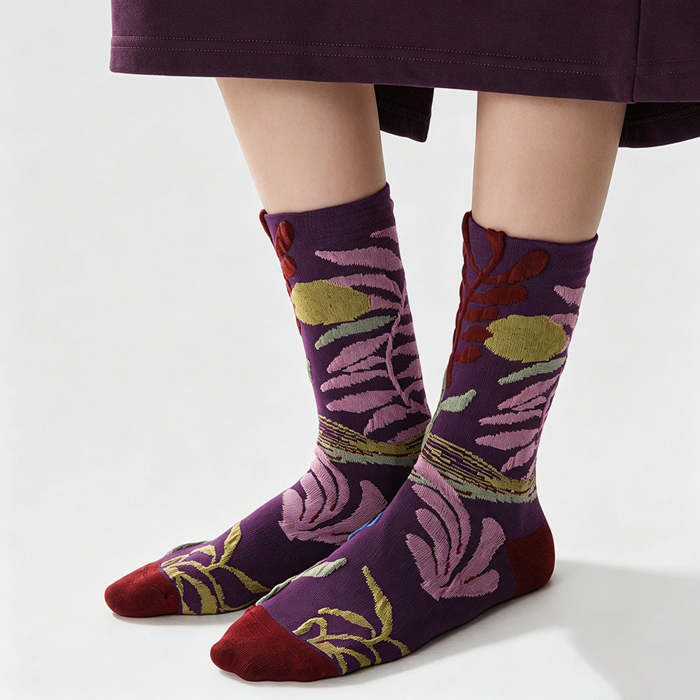 Floral Embossed Crew Socks - DippedShop Wholesale - #8595