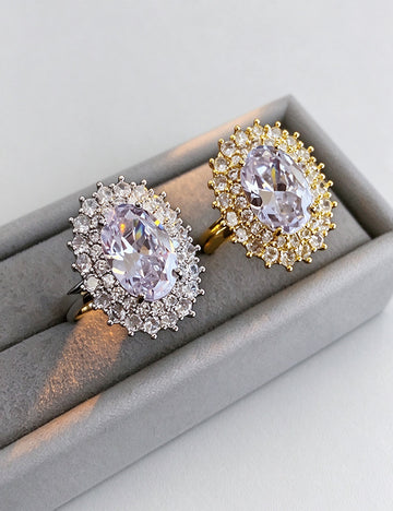 Luxury Oval Rhinestone Gold Plated Open Ring 6W6JRG379