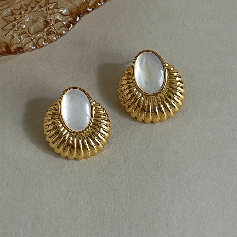 Natural Tiger's Eye Shell Shape Stud Earring 6W6JER568