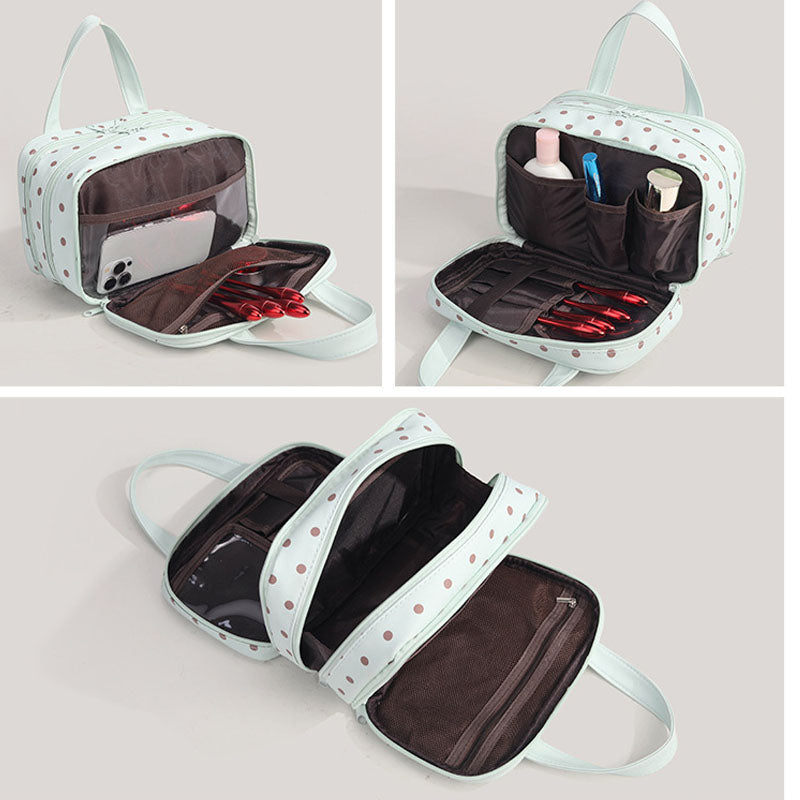 Cute Polka Dots PU Multi-Layer Makeup Bag MK2BW6S10BOB88