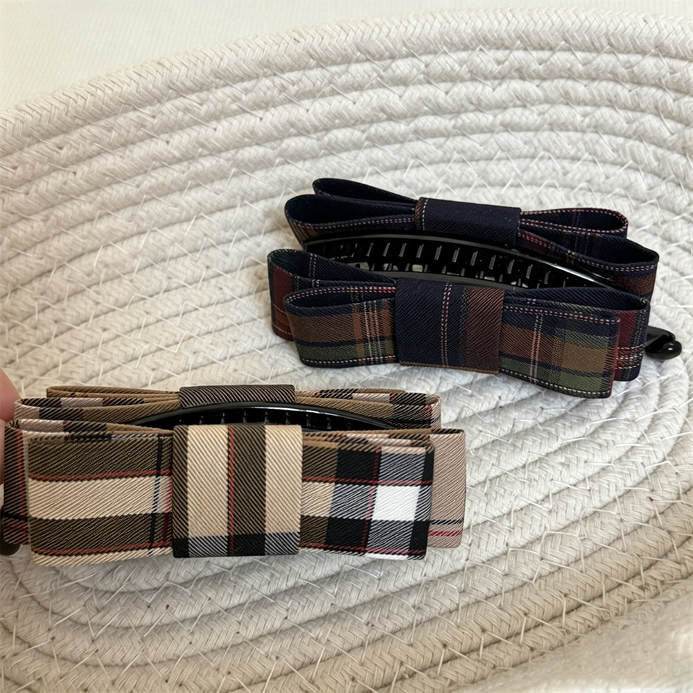 Vintage Bowknot Plaid Banana Hair Claw 6W6HCP1622