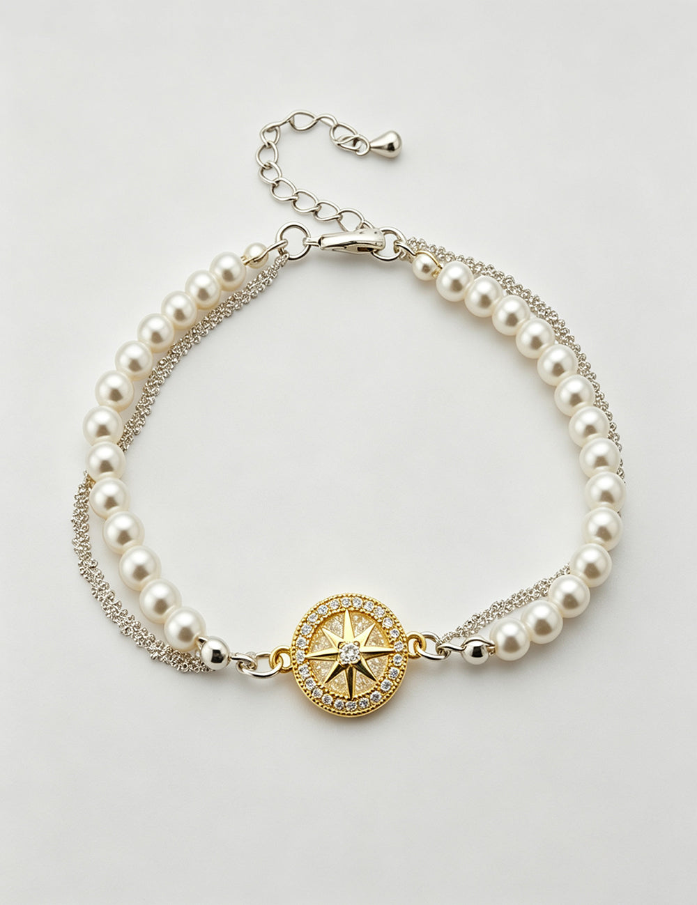 Chic Double Layer Pearl Disc Pendant Bracelet 6W6JBR716
