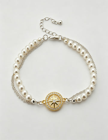 Chic Double Layer Pearl Disc Pendant Bracelet 6W6JBR716