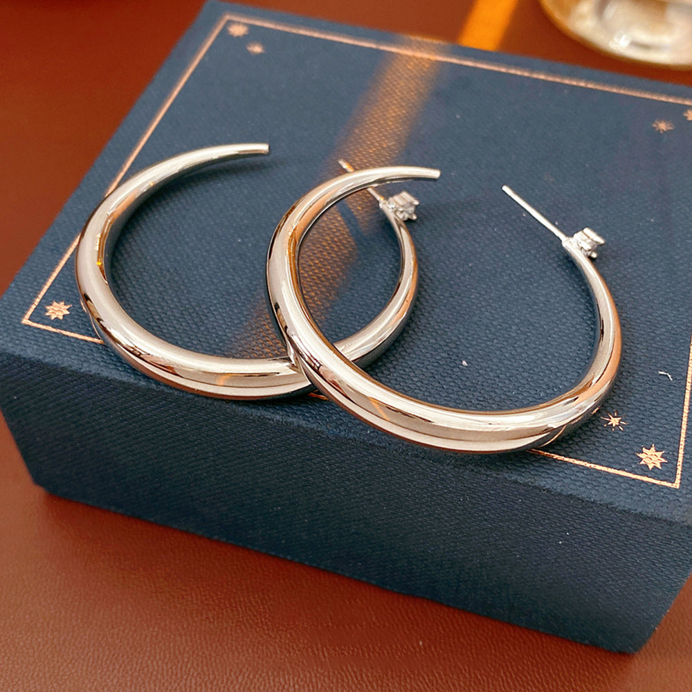 Chunky Gold Plated C-Shaped Hoop Earrings 6W6JER755