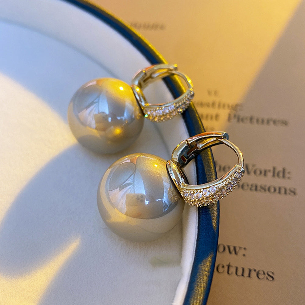 Elegant Pearl Gold Plated Cubic Zirconia Hoop Earrings 6W6JER707