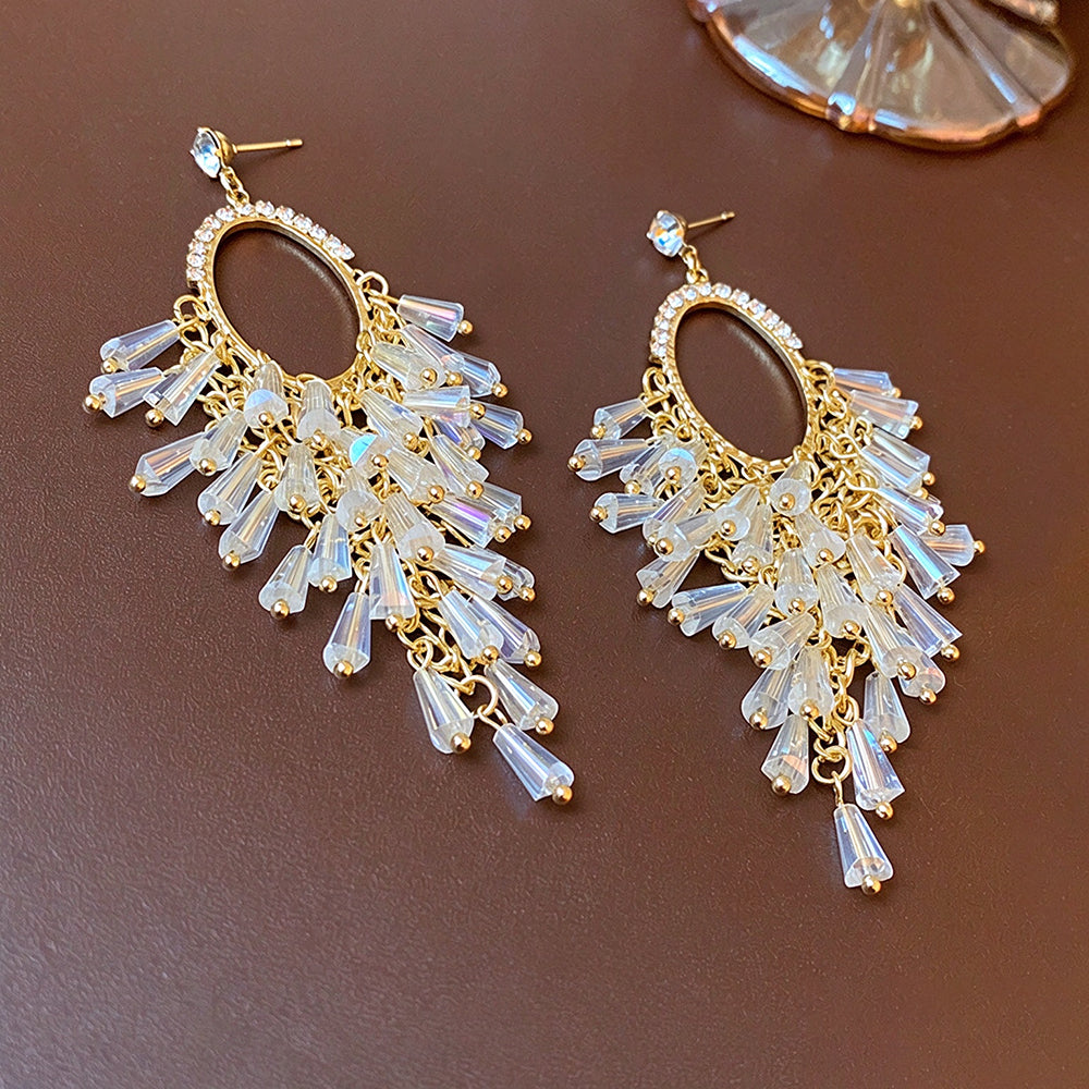 Elegant Oval Crystal Tassel Drop Earrings 6W6JER805