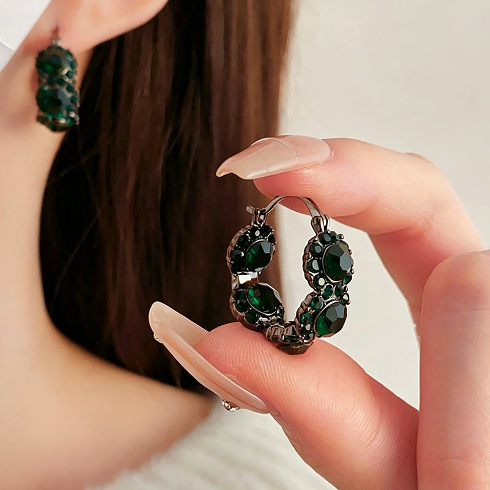 Green Emerald Crystal Hoop Earrings 6W6JER785