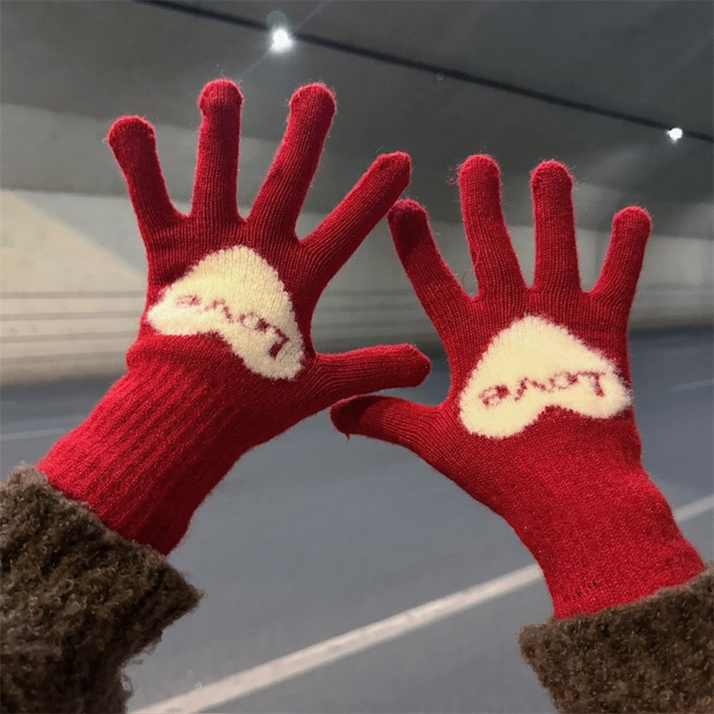 Cute Heart Print Warm Touch Screen Knit Gloves 6W6GLO107