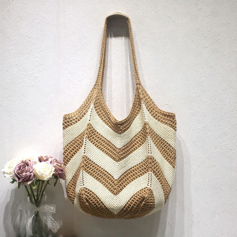Casual Color Block Hollow Woven Tote Bag 6W10BBG1784