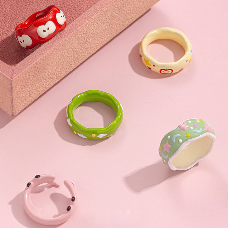 Apple Pattern Enamel Ring - DippedShop Wholesale - #9635