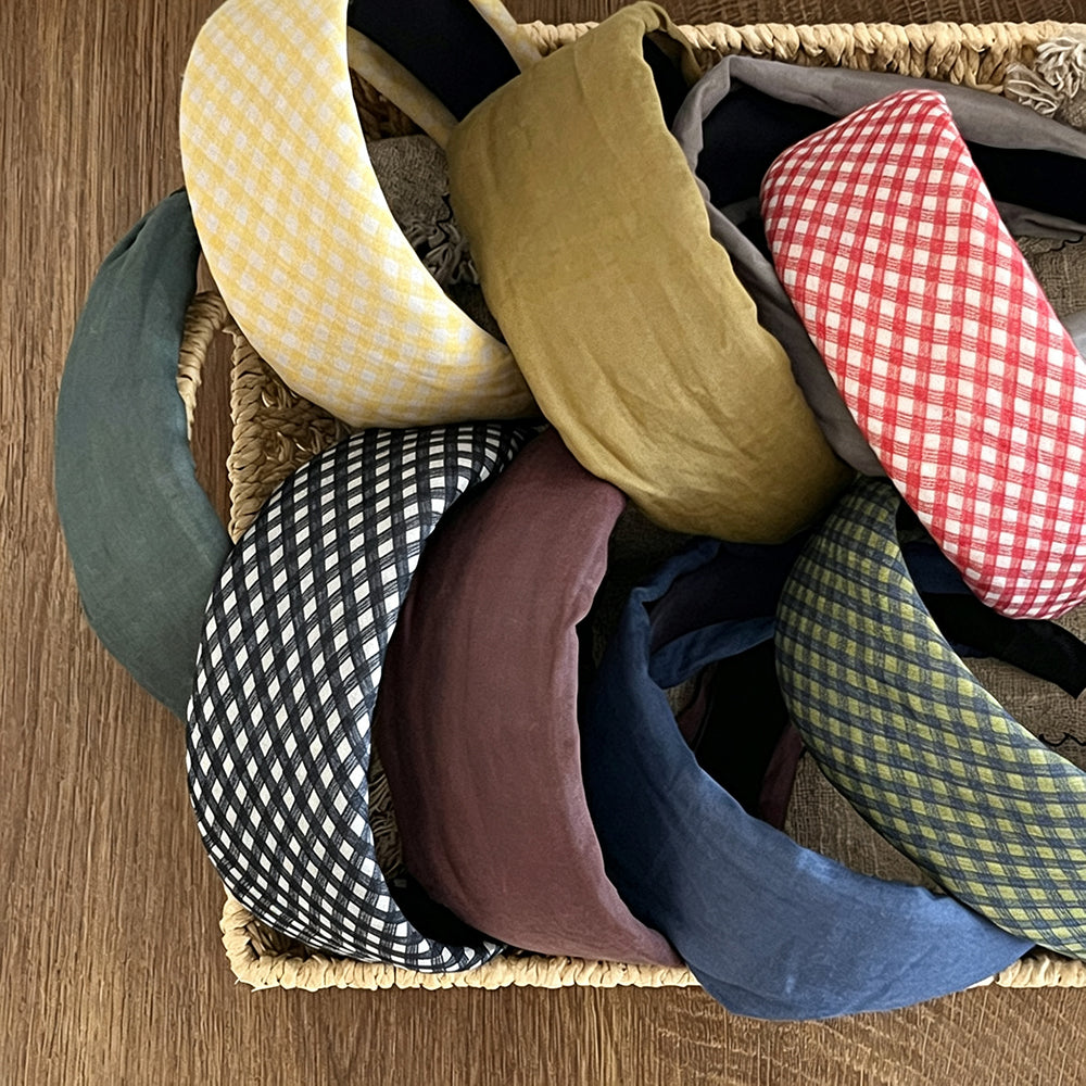 Simple Linen Plaid Soft Padded Wide Headband 6W6HBD374