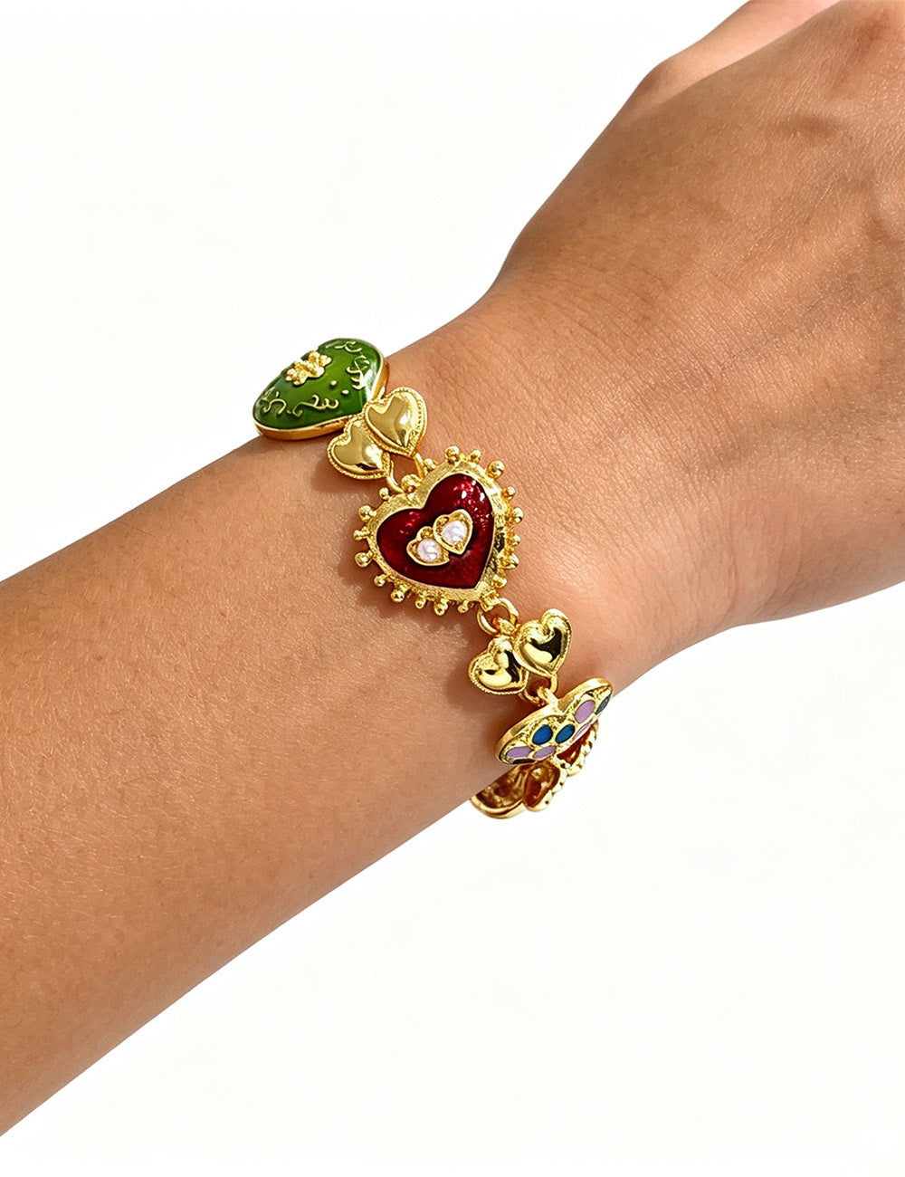 Vinatge Enamel Drip Colorful Heart Charm Bracelet 6W6JBR368