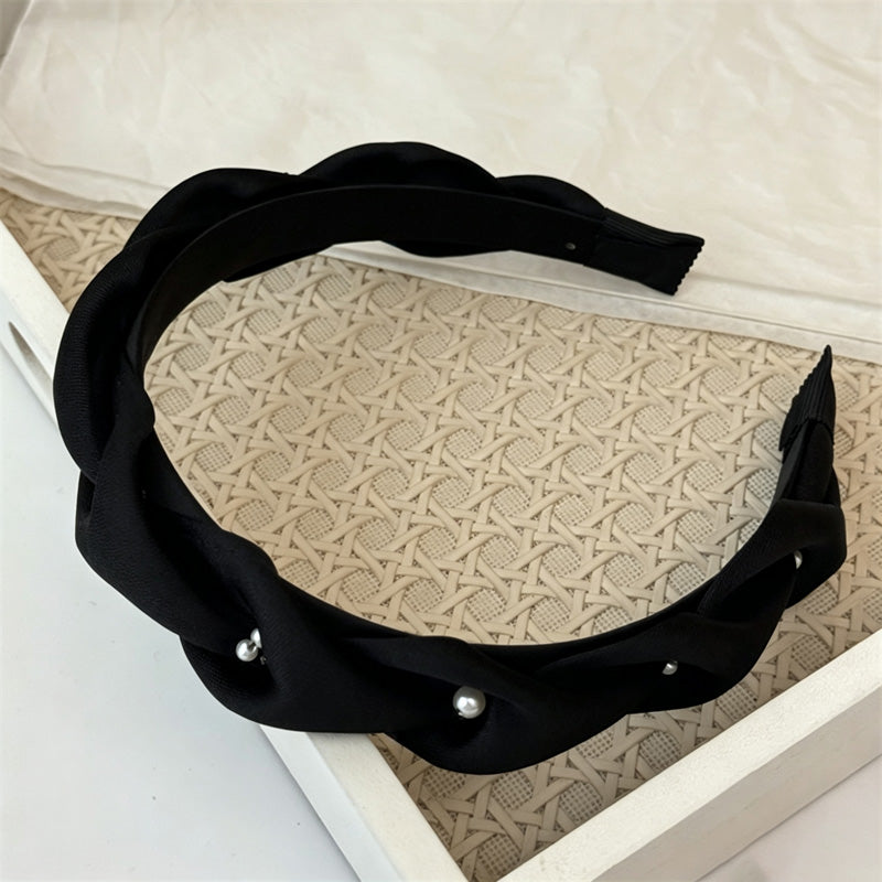 Elegant Pearl Braided Satin Wide Headband 6W6HBD312